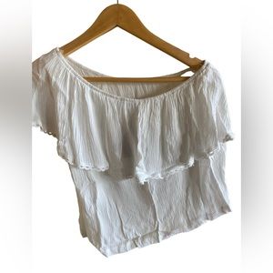 Dymoda White One-Shoulder Ruffled Top